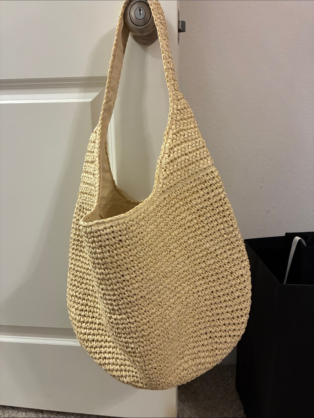 Woven Straw Shoulder Bag - Cream